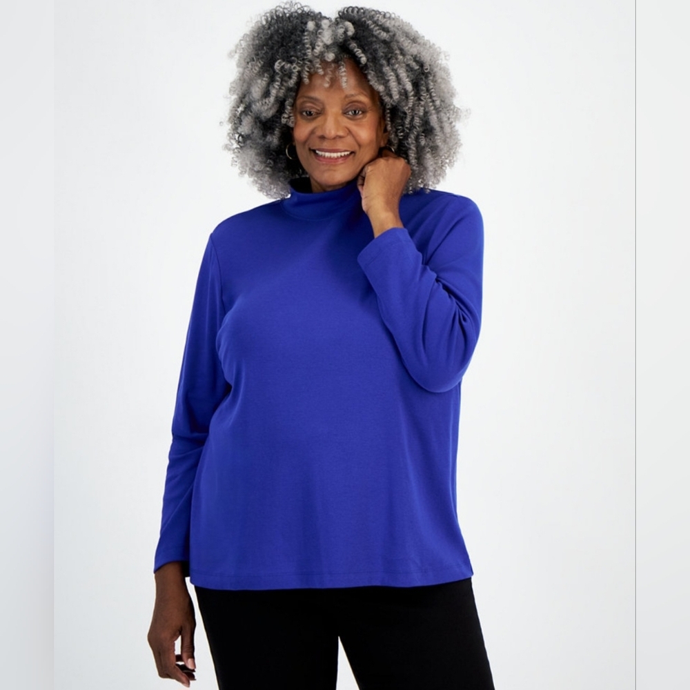 Style & Co. Women’s Mock Neck Long Sleeve Shirt Size L Jazzy Blue NWT